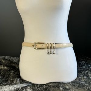 Brighton Beige Snake Skin Leather belt w/ Silver Buckle & Charms M/L 32 like new